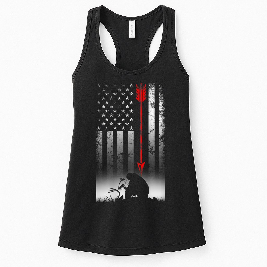 Bow Deer Hunting American Flag For Bow Hunting Womens Tank Top