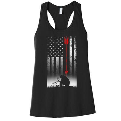 Bow Deer Hunting American Flag For Bow Hunting Women's Racerback Tank