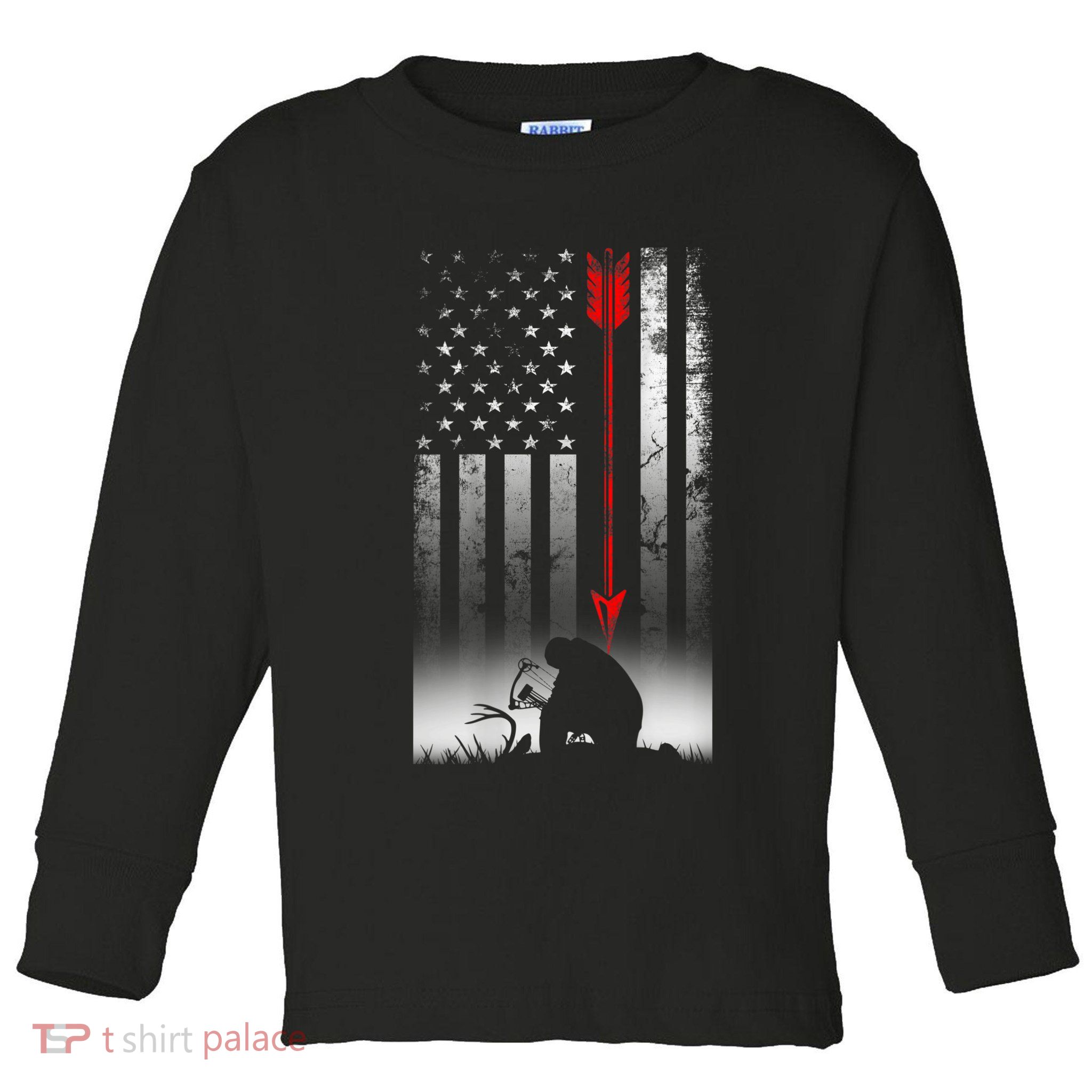 Bow Deer Hunting American Flag For Bow Hunting Toddler Long Sleeve Shirt