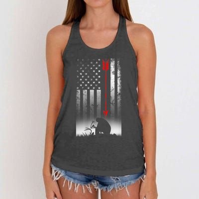 Bow Deer Hunting American Flag For Bow Hunting Women's Knotted Racerback Tank