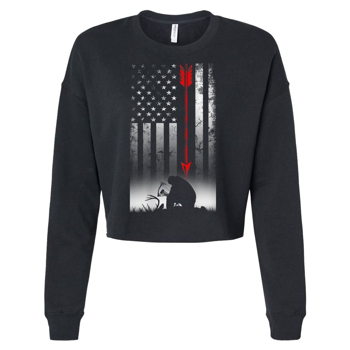 Bow Deer Hunting American Flag For Bow Hunting Cropped Pullover Crew