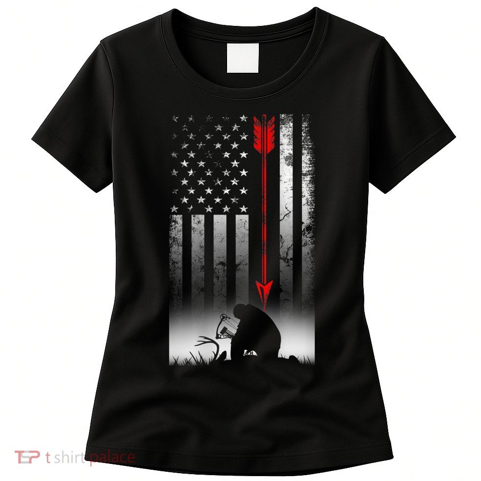 Bow Deer Hunting American Flag For Bow Hunting Womens T-Shirt