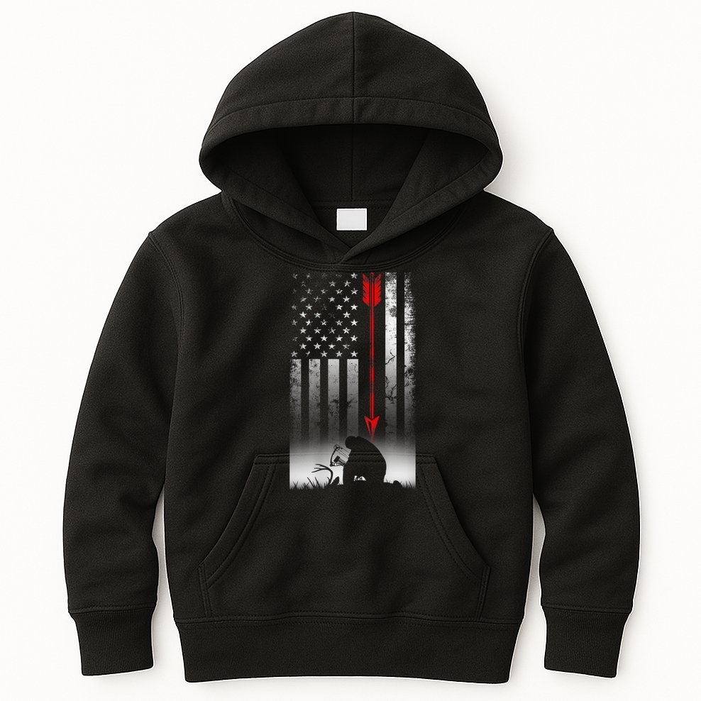 Bow Deer Hunting American Flag For Bow Hunting Kids Hoodie