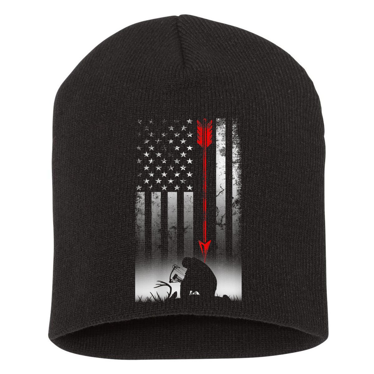 Bow Deer Hunting American Flag For Bow Hunting Short Acrylic Beanie