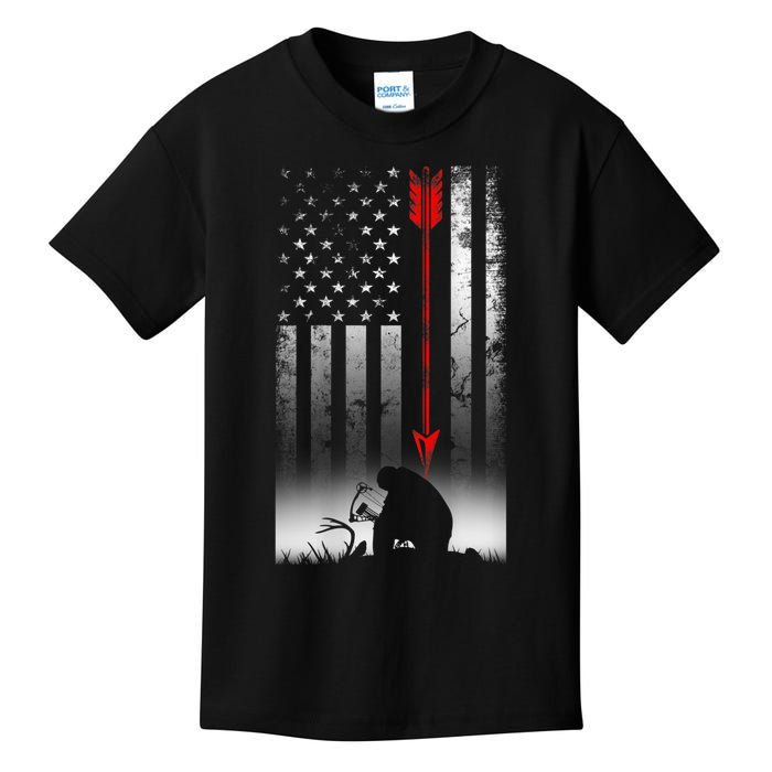 Bow Deer Hunting American Flag For Bow Hunting Kids T-Shirt