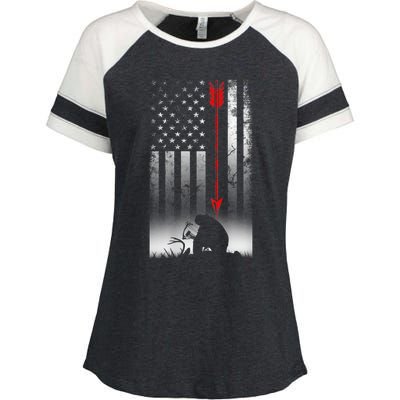 Bow Deer Hunting American Flag For Bow Hunting Enza Ladies Jersey Colorblock Tee