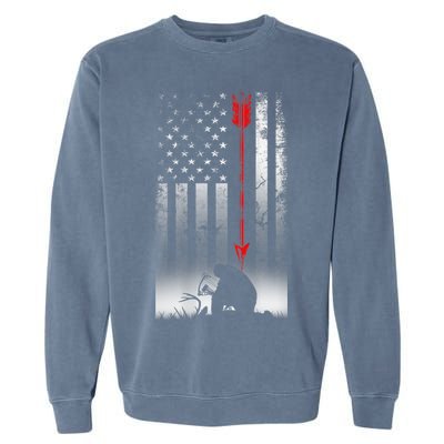 Bow Deer Hunting American Flag For Bow Hunting Garment-Dyed Sweatshirt
