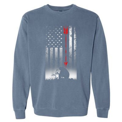 Bow Deer Hunting American Flag For Bow Hunting Garment-Dyed Sweatshirt