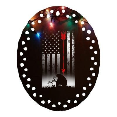 Bow Deer Hunting American Flag For Bow Hunting Ceramic Oval Ornament