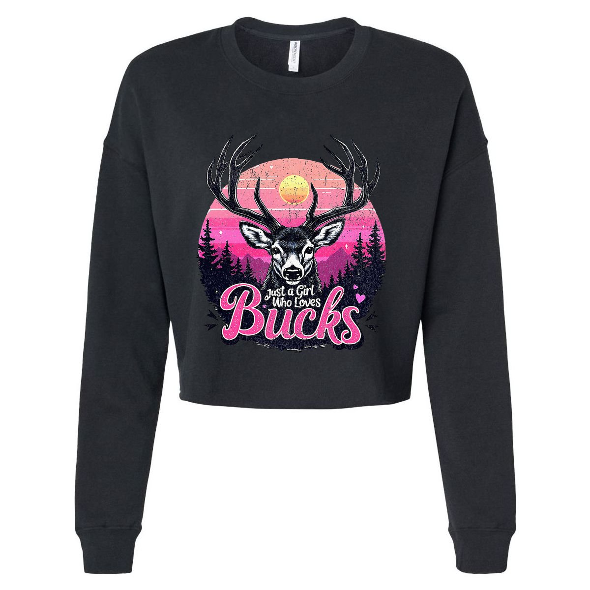 Buck Deer Hunting Hunter Girl Hunt Cropped Pullover Crew