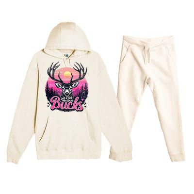 Buck Deer Hunting Hunter Girl Vintage Hunt Premium Hooded Sweatsuit Set