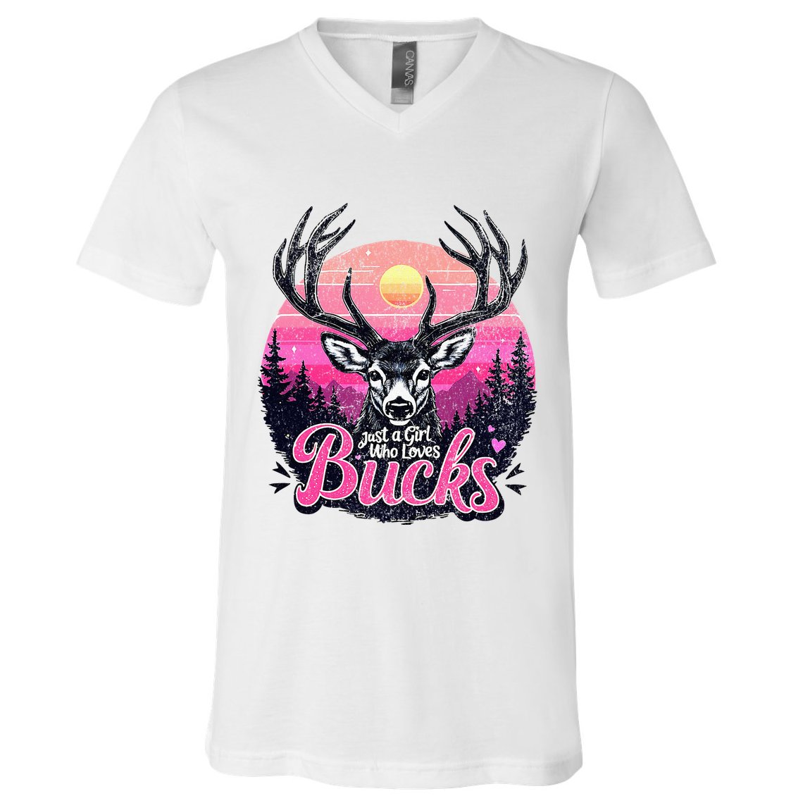 Buck Deer Hunting Hunter Girl Vintage Hunt V-Neck T-Shirt
