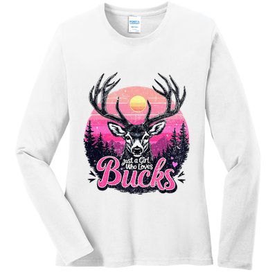 Buck Deer Hunting Hunter Girl Vintage Hunt Ladies Long Sleeve Shirt