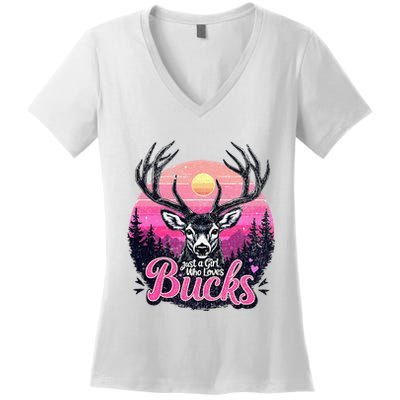 Buck Deer Hunting Hunter Girl Vintage Hunt Women's V-Neck T-Shirt