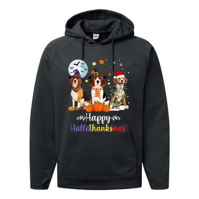 Beagle Dog Halloween Merry Christmas Happy Hallothanksmas Performance Fleece Hoodie