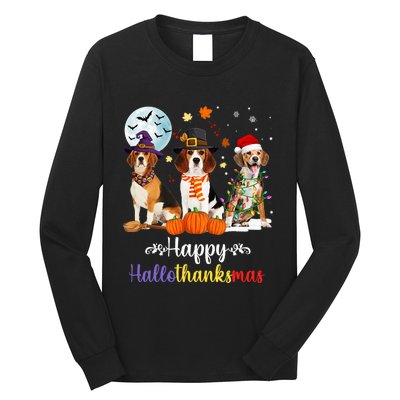 Beagle Dog Halloween Merry Christmas Happy Hallothanksmas Long Sleeve Shirt