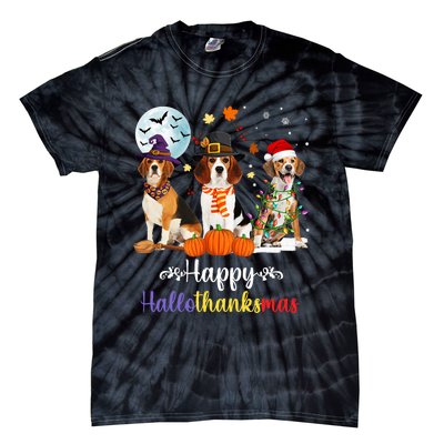 Beagle Dog Halloween Merry Christmas Happy Hallothanksmas Tie-Dye T-Shirt