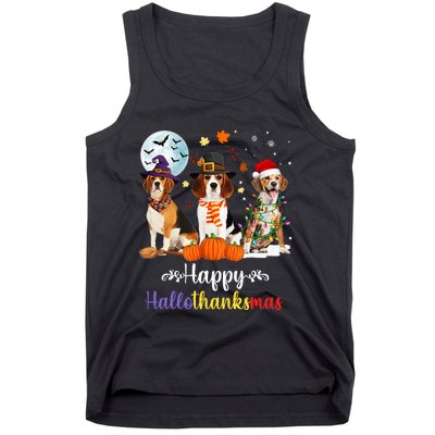 Beagle Dog Halloween Merry Christmas Happy Hallothanksmas Tank Top