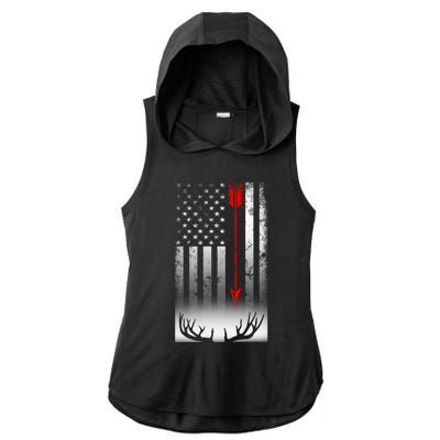 Bow Deer Hunting American Flag Bow Hunting Lover Gift Ladies PosiCharge Tri-Blend Wicking Draft Hoodie Tank