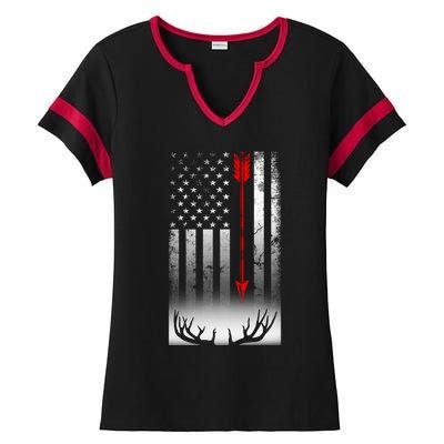 Bow Deer Hunting American Flag Bow Hunting Lover Gift Ladies Halftime Notch Neck Tee