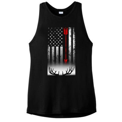 Bow Deer Hunting American Flag Bow Hunting Lover Gift Ladies PosiCharge Tri-Blend Wicking Tank