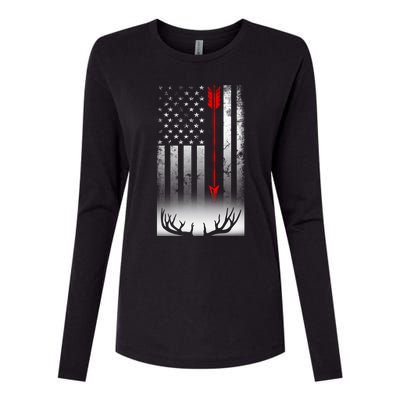 Bow Deer Hunting American Flag Bow Hunting Lover Gift Womens Cotton Relaxed Long Sleeve T-Shirt