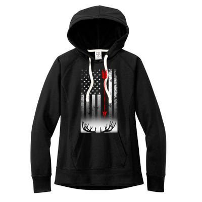 Bow Deer Hunting American Flag Bow Hunting Lover Gift Women's Fleece Hoodie