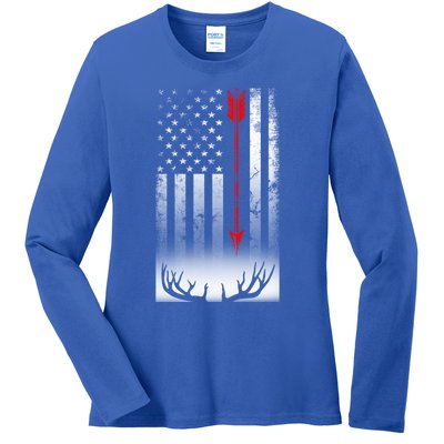 Bow Deer Hunting American Flag Bow Hunting Lover Gift Ladies Long Sleeve Shirt