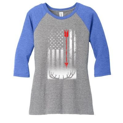 Bow Deer Hunting American Flag Bow Hunting Lover Gift Women's Tri-Blend 3/4-Sleeve Raglan Shirt