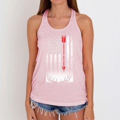 Bow Deer Hunting American Flag Bow Hunting Lover Gift Women's Knotted Racerback Tank