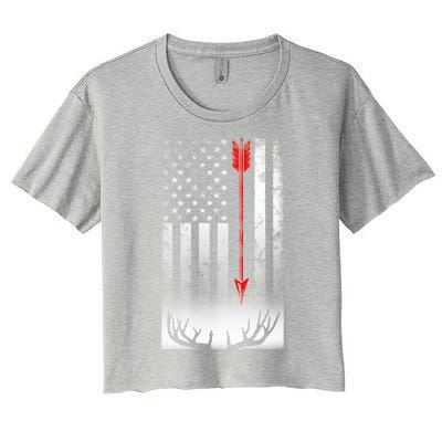 Bow Deer Hunting American Flag Bow Hunting Lover Gift Women's Crop Top Tee