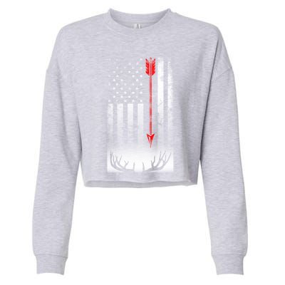 Bow Deer Hunting American Flag Bow Hunting Lover Gift Cropped Pullover Crew