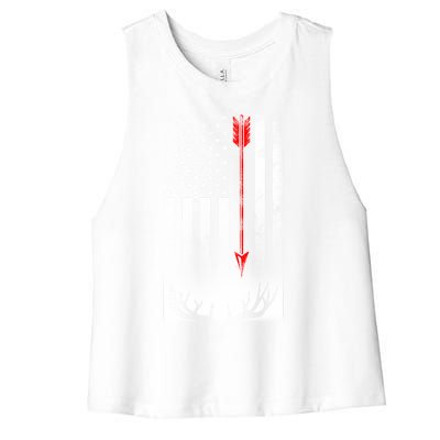 Bow Deer Hunting American Flag Bow Hunting Lover Gift Women's Racerback Cropped Tank