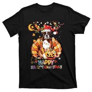 Boxer Dog Happy Hallothanksmas Halloween Thanksgiving Funny T-Shirt