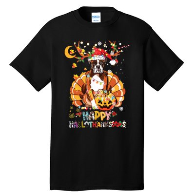 Boxer Dog Happy Hallothanksmas Halloween Thanksgiving Funny Tall T-Shirt