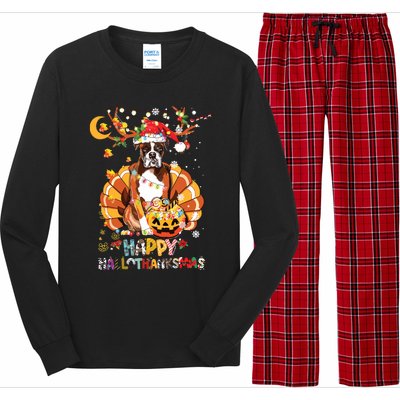 Boxer Dog Happy Hallothanksmas Halloween Thanksgiving Funny Long Sleeve Pajama Set