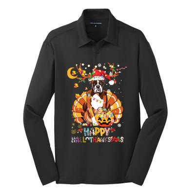 Boxer Dog Happy Hallothanksmas Halloween Thanksgiving Funny Silk Touch Performance Long Sleeve Polo