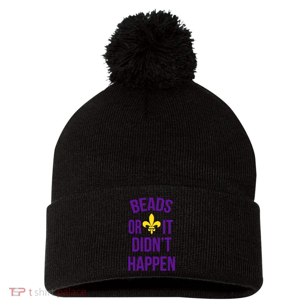 Beads Or It DidnT Happen Mardi Gras Pom Pom 12in Knit Beanie