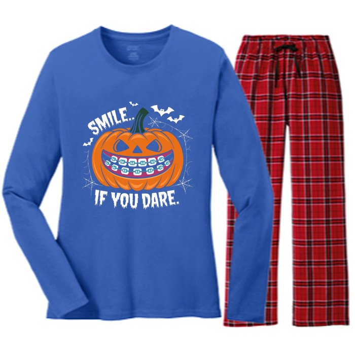 Braces Dentist Horror Gift Women's Long Sleeve Flannel Pajama Set 