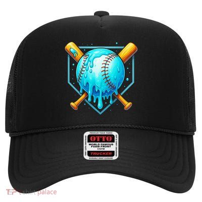 Baseball Drip Home Plate Ice Cream High Crown Mesh Back Trucker Hat