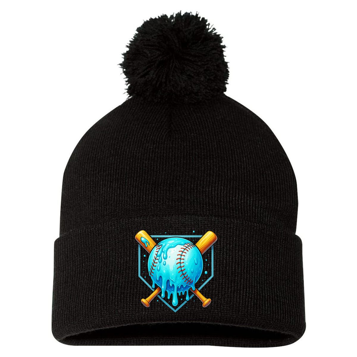 Baseball Drip Home Plate Ice Cream Pom Pom 12in Knit Beanie