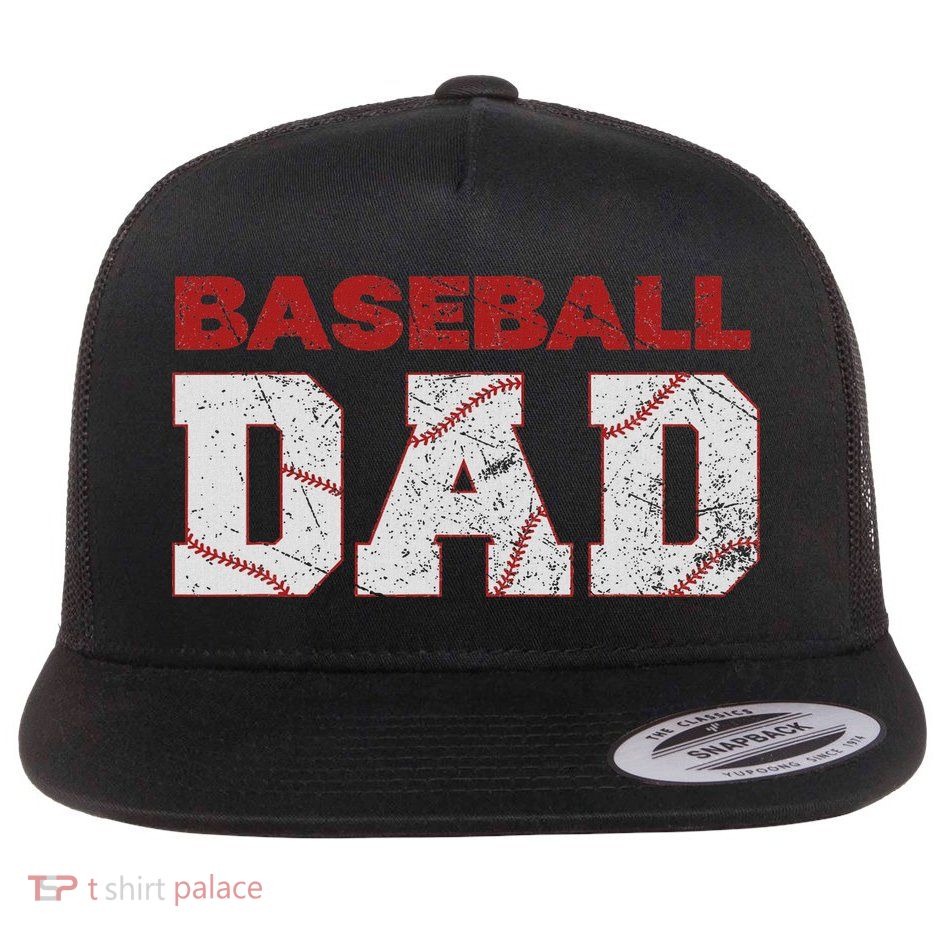 Baseball Dad Happy Fathers Day Flat Bill Trucker Hat