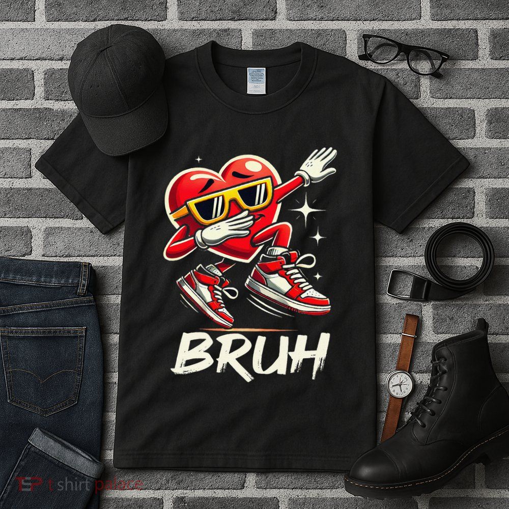Bruh Dabbing Heart Funny Valentine Day Tall T-Shirt