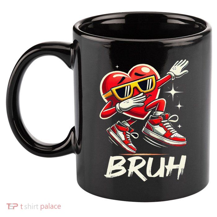 Bruh Dabbing Heart Funny Valentine Day 11oz C Handle Ceramic Mug