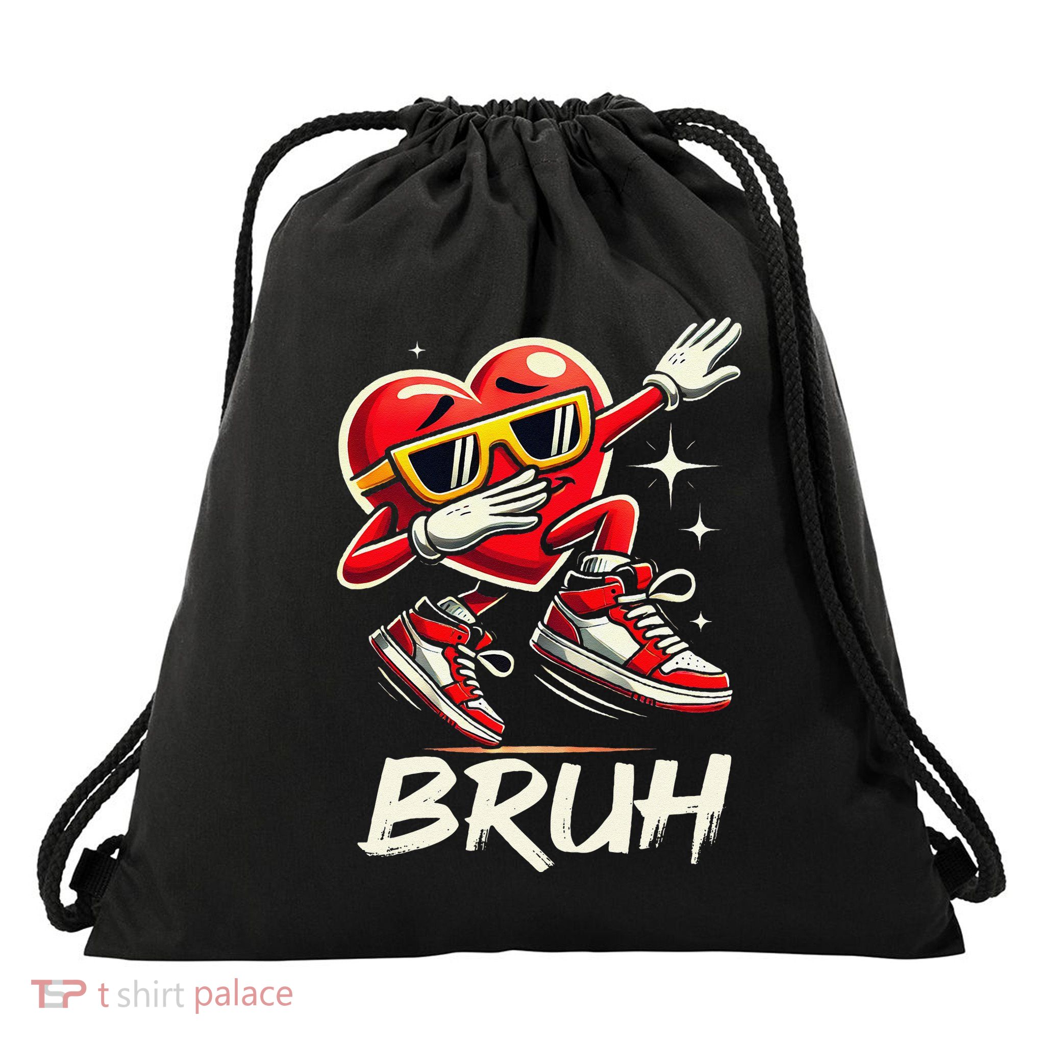 Bruh Dabbing Heart Funny Valentine Day Drawstring Bag