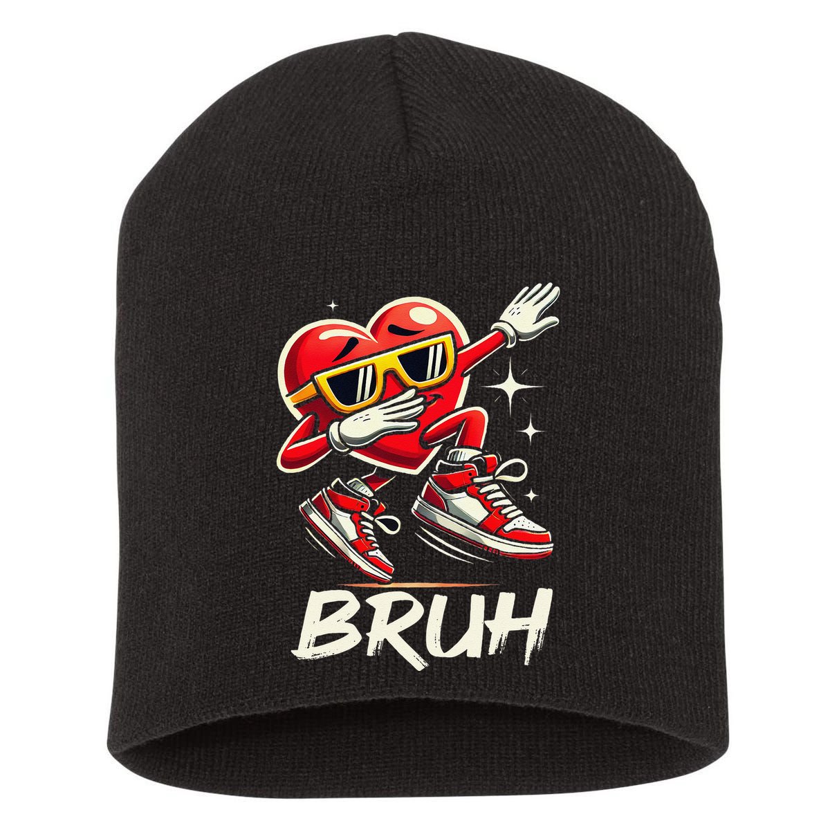 Bruh Dabbing Heart Funny Valentine Day Short Acrylic Beanie