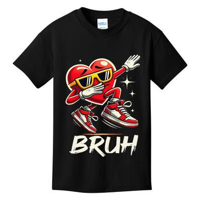 Bruh Dabbing Heart Funny Valentine Day Kids T-Shirt