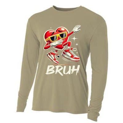 Bruh Dabbing Heart Funny Valentine Day Cooling Performance Long Sleeve Crew