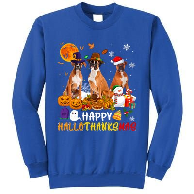 Boxer Dog Happy Hallothanksmas Xmas Dog Lover Gift Tall Sweatshirt