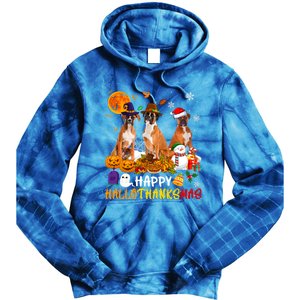 Boxer Dog Happy Hallothanksmas Xmas Dog Lover Gift Tie Dye Hoodie